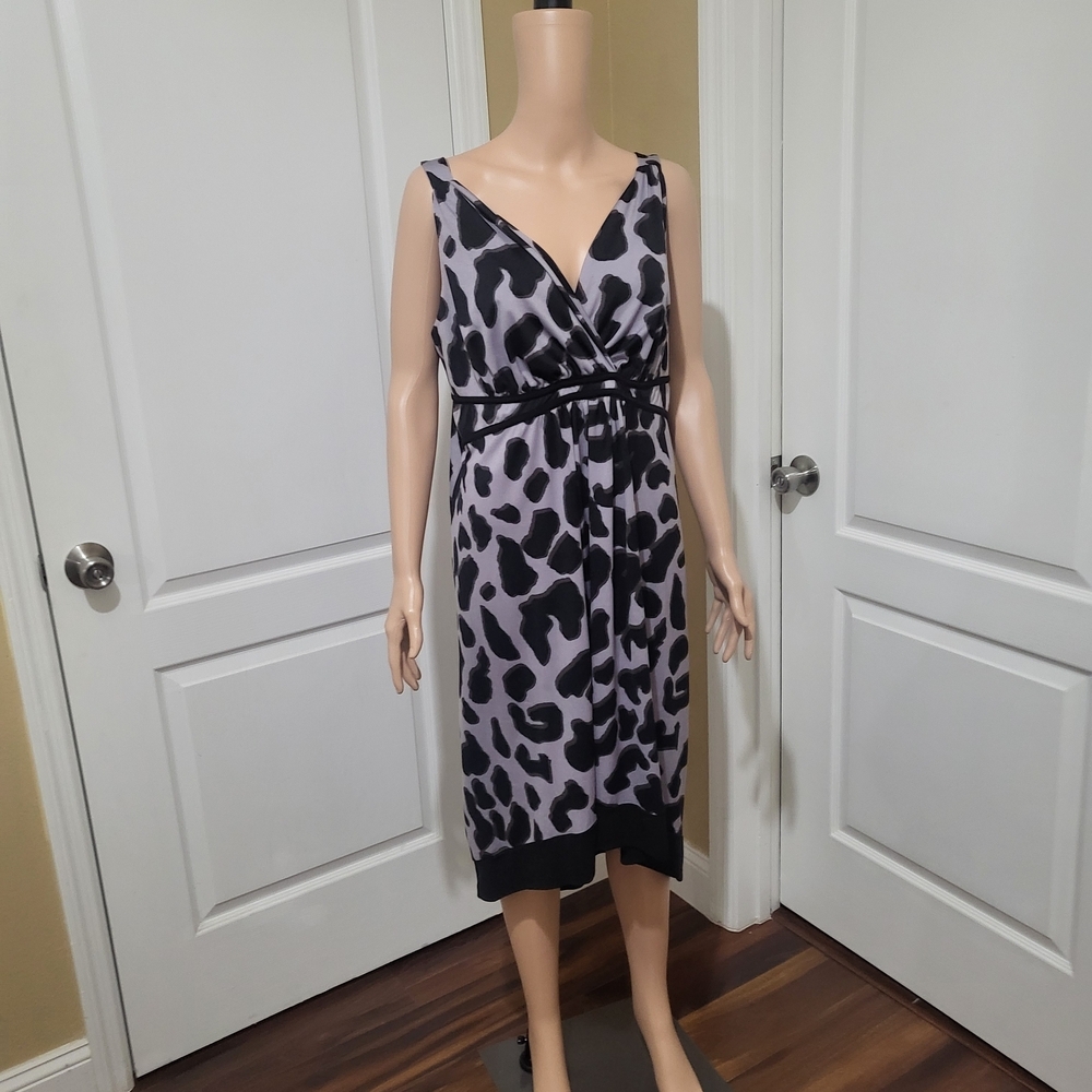 Metaphor Black and White Animal Print V-Neck Midi Dress XL/EG